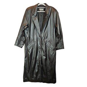 Maurices Long Leather Coat Womens L Black midi Career Office date night Formal